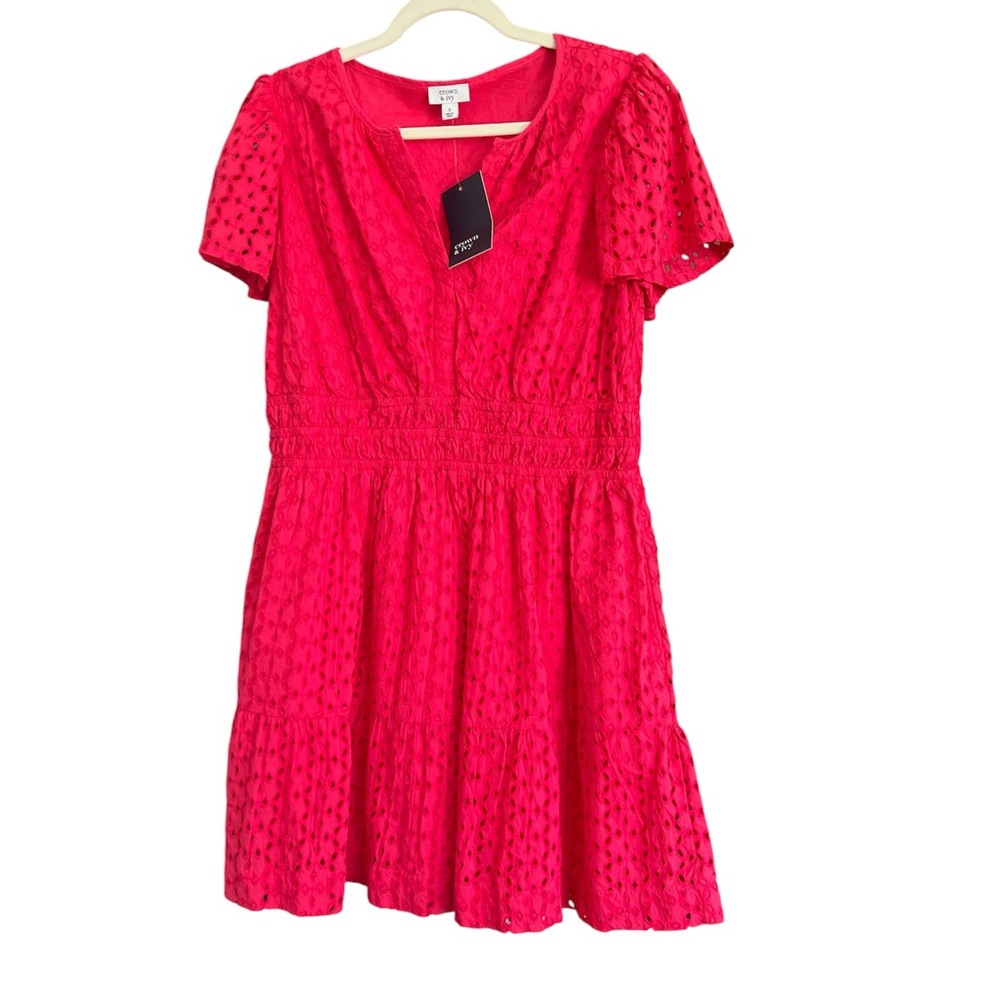 Crown & Ivy Vibrant Pink Eyelet Dress
